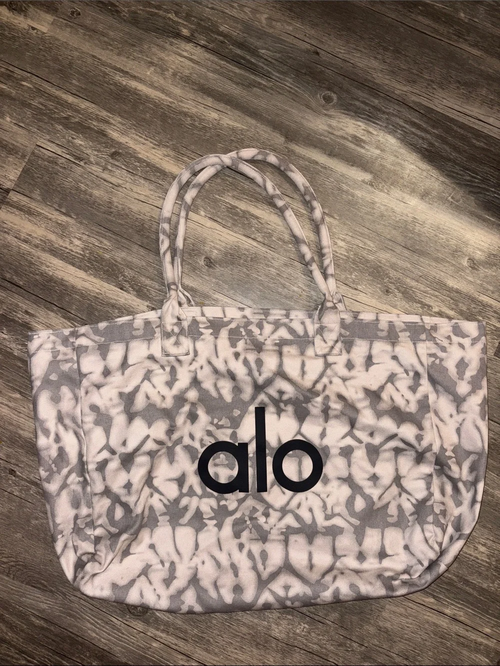 ALO Yoga Gray Tie-Dye Canvas Cotton Large Tote Bag For Travel & Gym Carry-On
